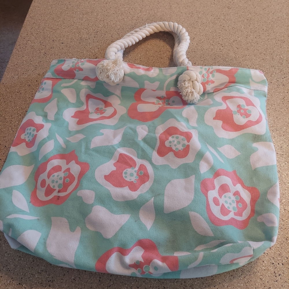 Beach tote bag shopping gym purse floral teal pink